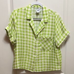 FRNCH Lime Green Checkered Women’s Button Down Shirt